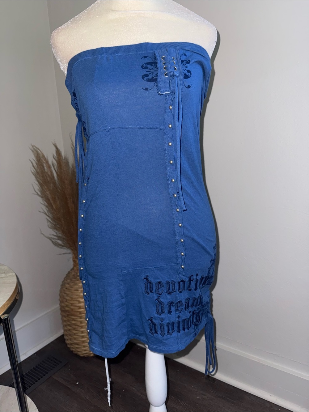 Treason Rock Blue Strapless Stud-Accent Dress